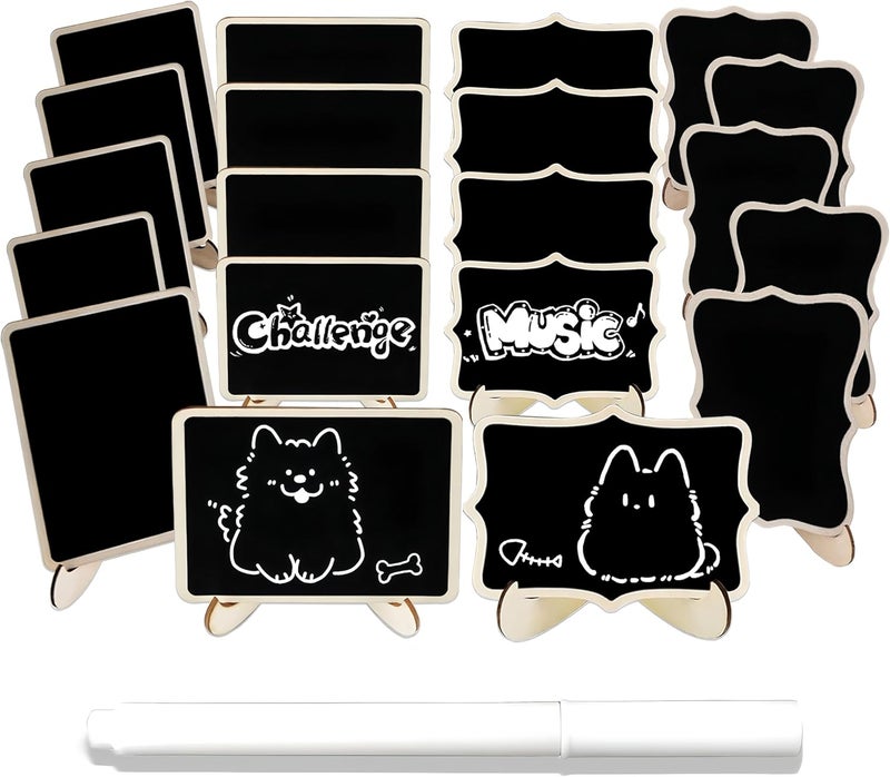 BADAO 20PCS Mini Chalkboard Signs for Food Party Buffet Display Small Rectangle Chalkboards Blackboard with Stand for Tables w/1 Liquid Chalk,Wood Place Cards for Wedding,Birthday Party, Message Board Signs - Image 1